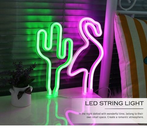 LED Neon Sign Night Lights Cactus Flamingos Unique Design Soft Light